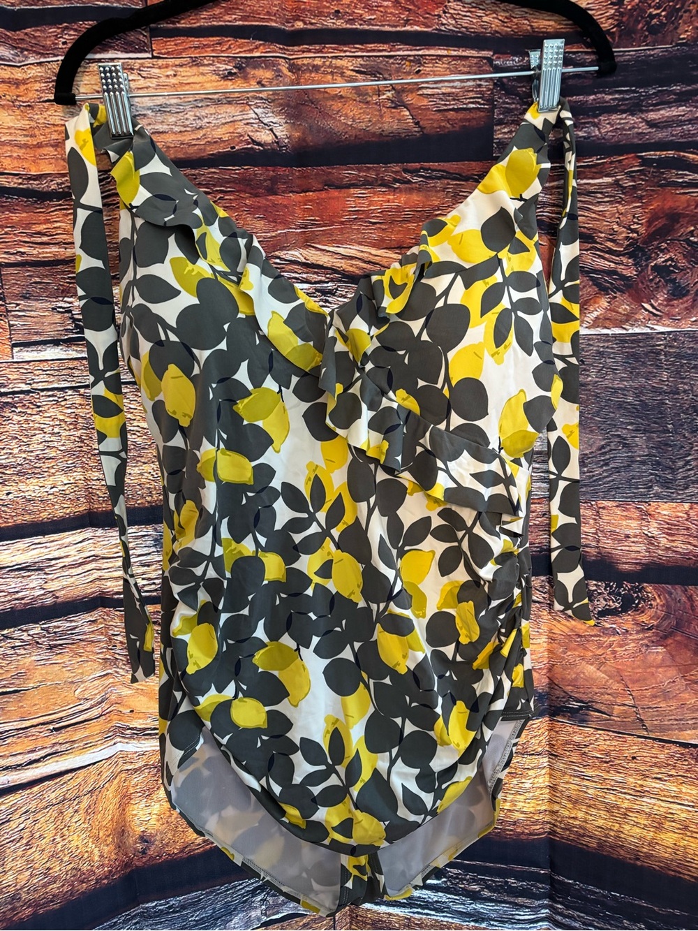 Boden Yellow and Black Lemon-Leaf Print Swim One-Piece NWT